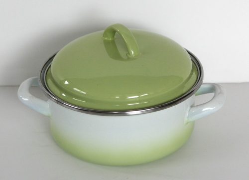 Enamelled Pot 16 cm 1,25 L Green White
